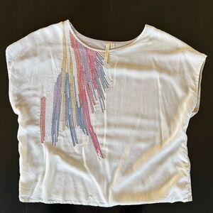 Cream Sequence Top with Colorful Embroidery